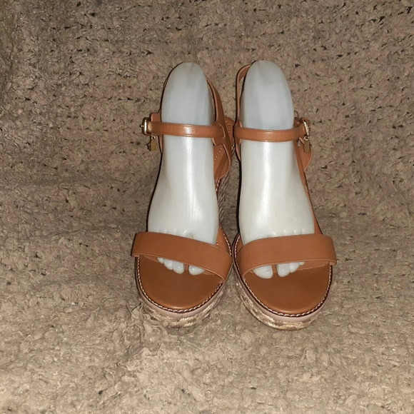 COACH-HIGH ESPADRILLE WEDGE SANDAL-STYLE# FG2110-Brown Leather-Sz 10B-NWOB - Picture 3 of 12